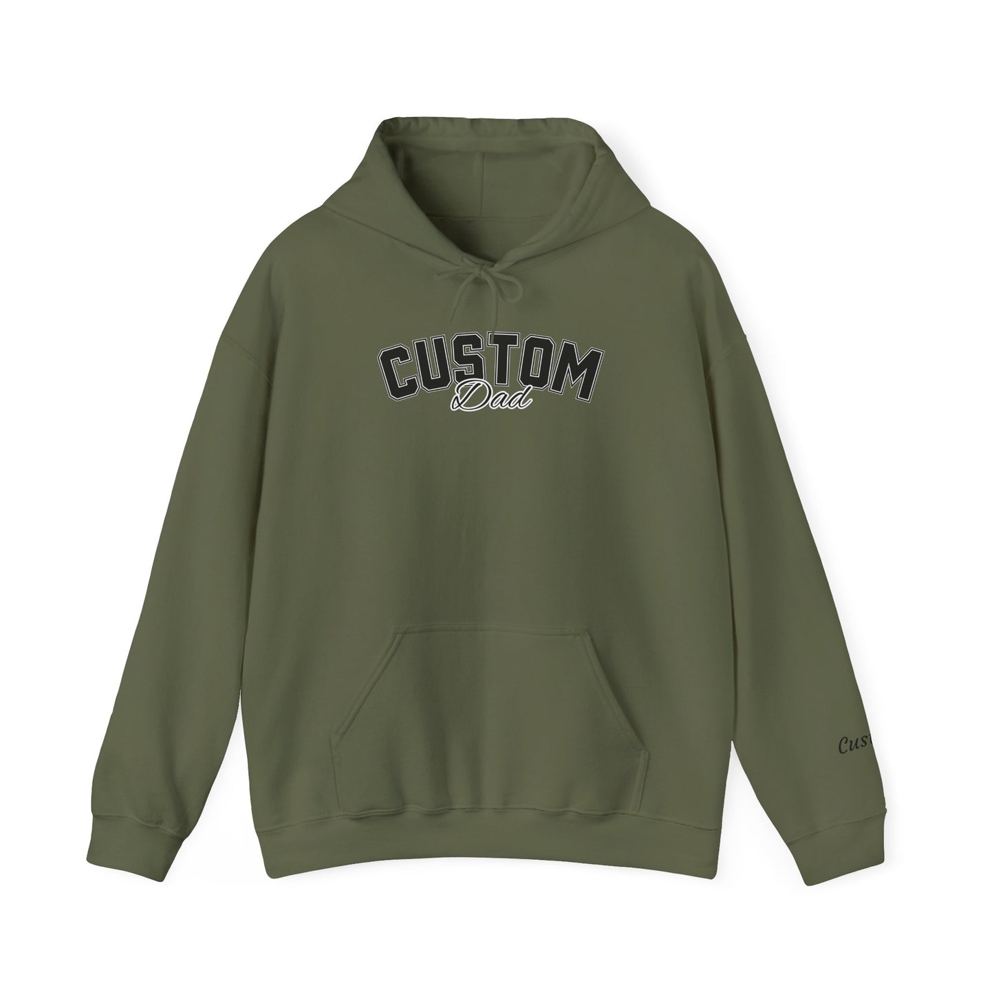 Dog breed dad hoodie with name on sleeve