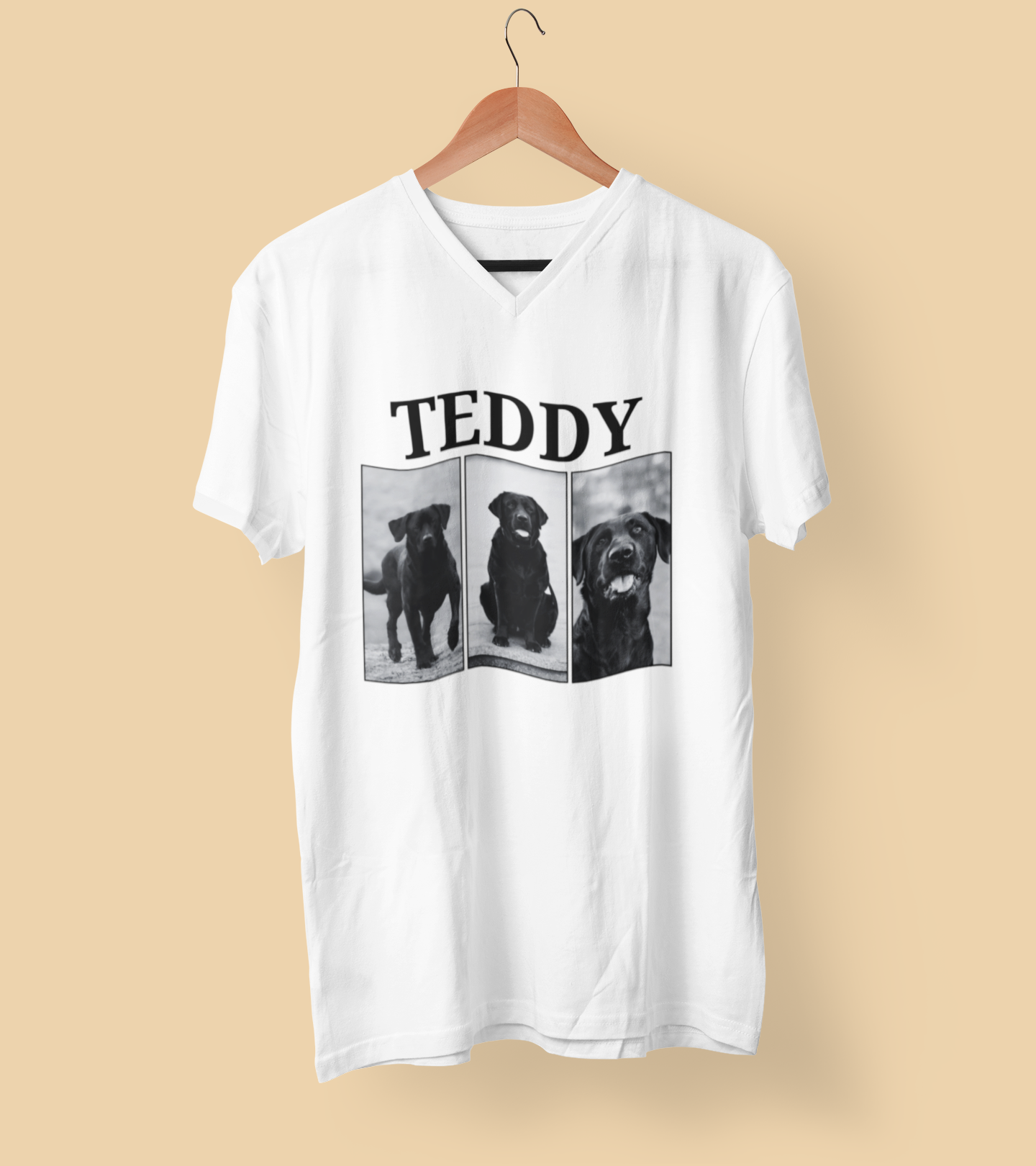 Personalised Vintage style dog photo and name T-shirt