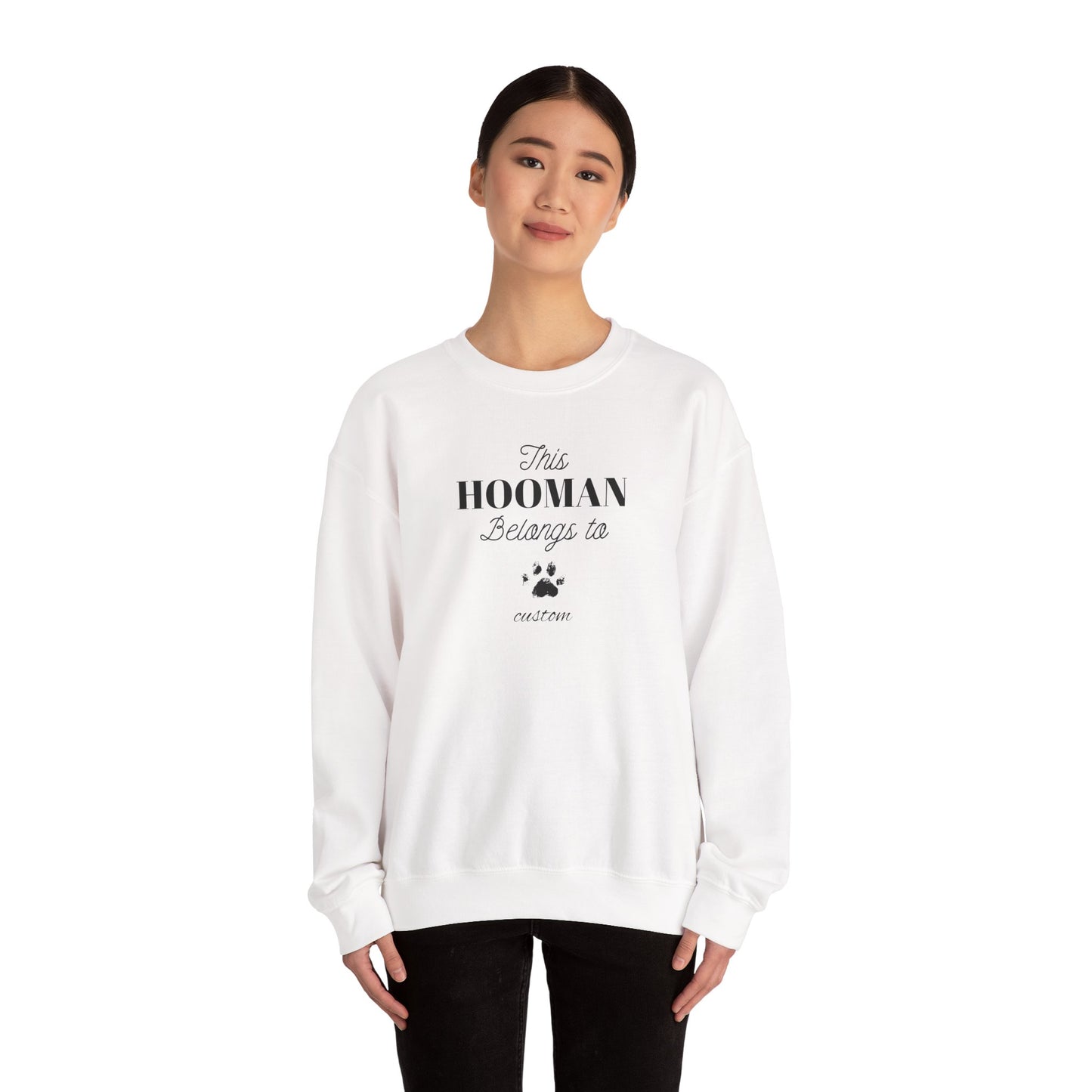 This HOOMAN belongs too sweater with your dogs name