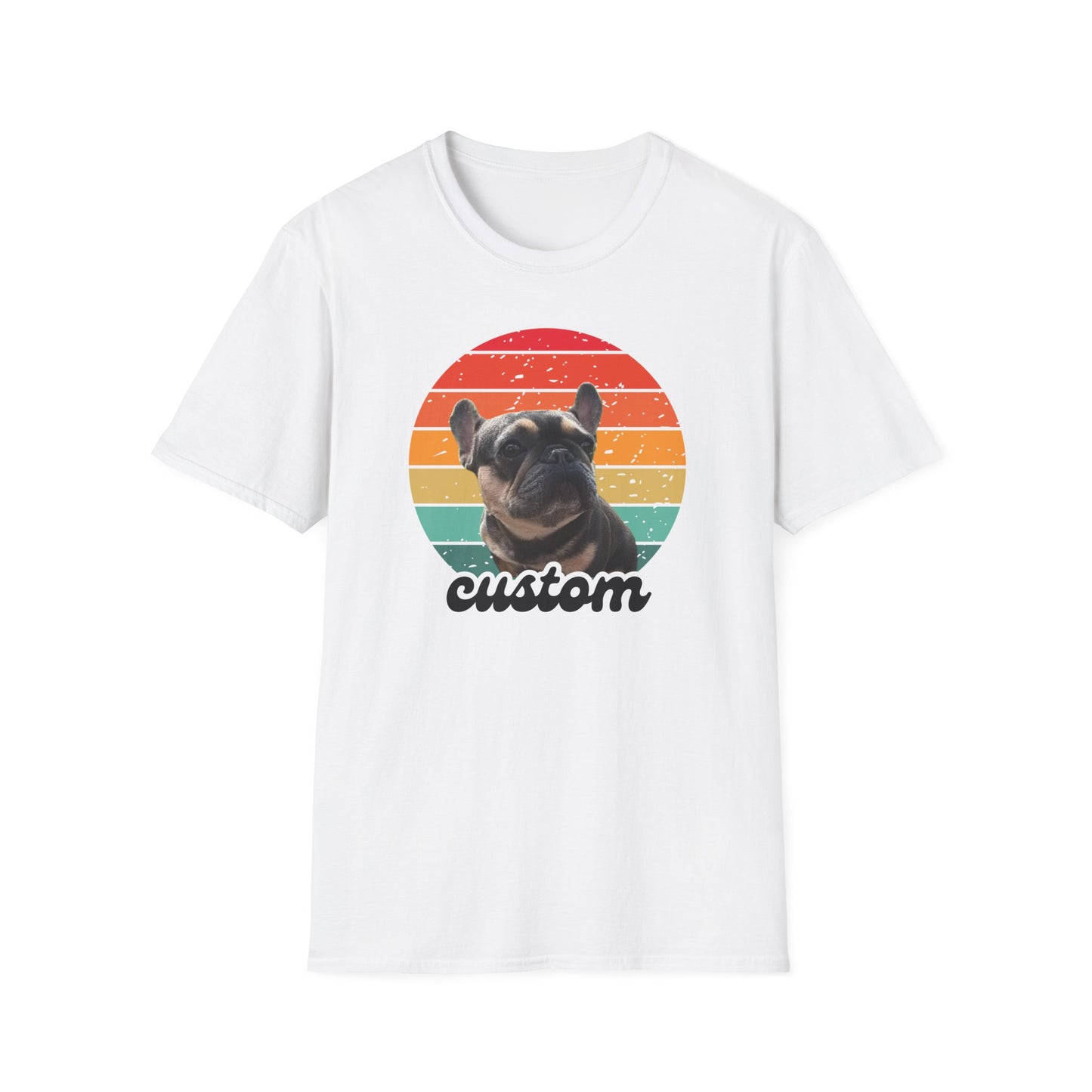 Custom dog name and photo retro sunset t-shirt