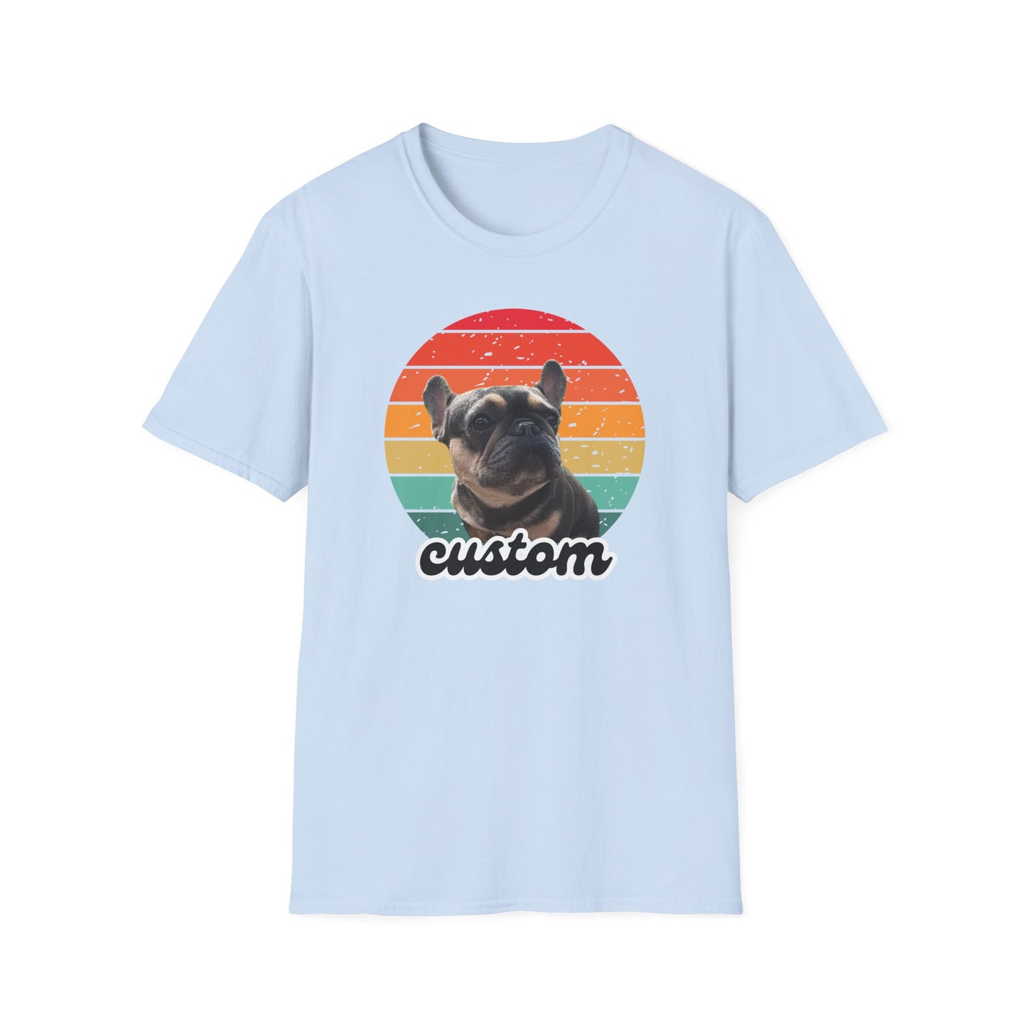 Retro sunset dog photo and name t-shirt
