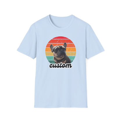 Retro sunset dog photo and name t-shirt