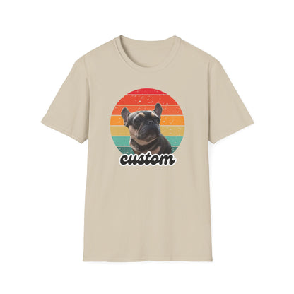 Retro sunset dog photo and name t-shirt