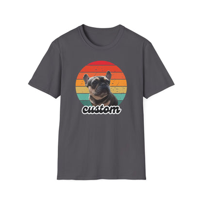 Custom dog name and photo retro sunset t-shirt
