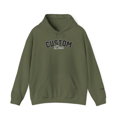 Dog breed dad hoodie with name on sleeve