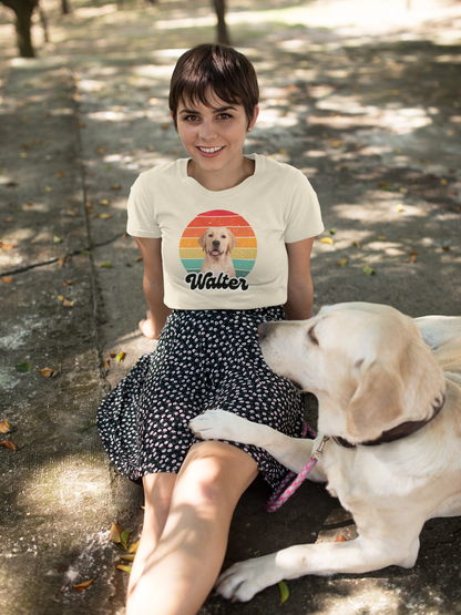 Retro sunset dog photo and name t-shirt