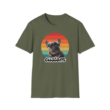Retro sunset dog photo and name t-shirt