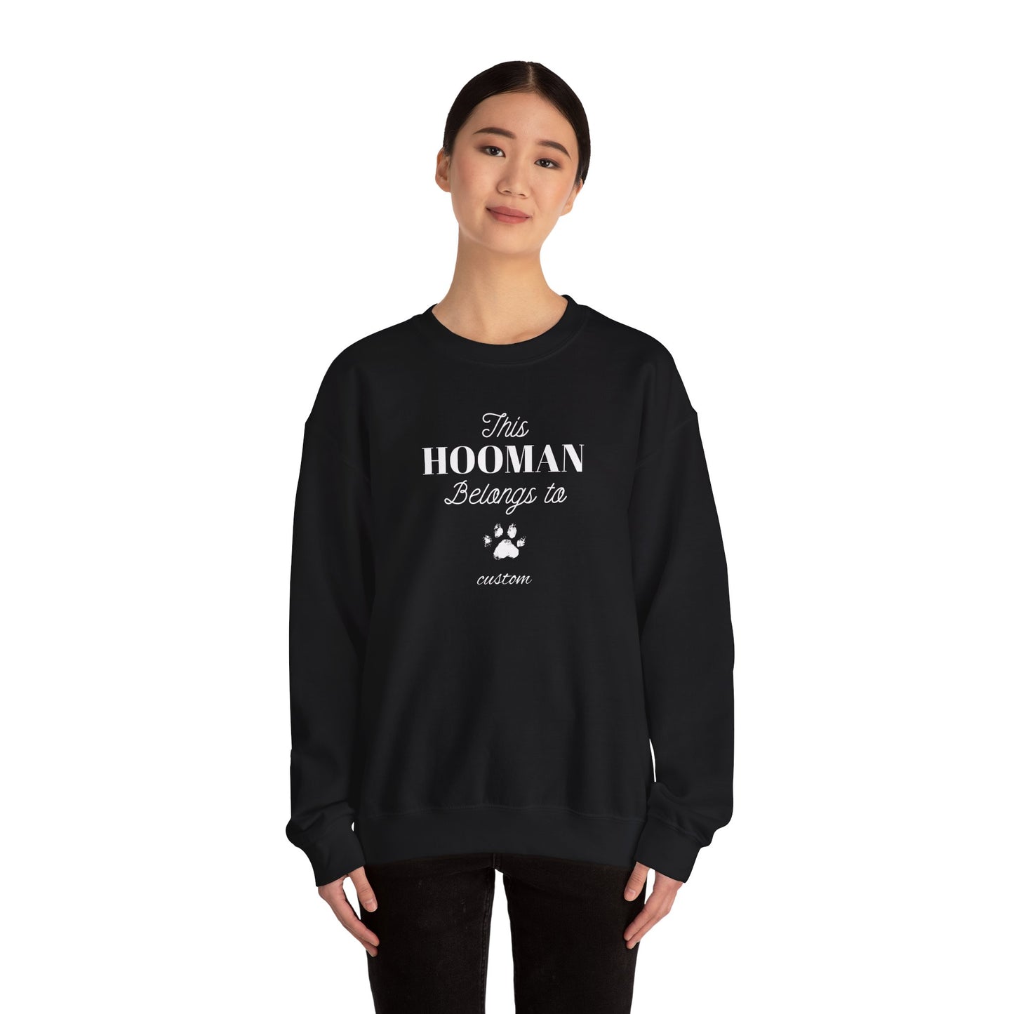 This HOOMAN belongs too sweater with your dogs name