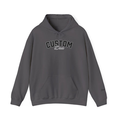 Dog breed dad hoodie with name on sleeve