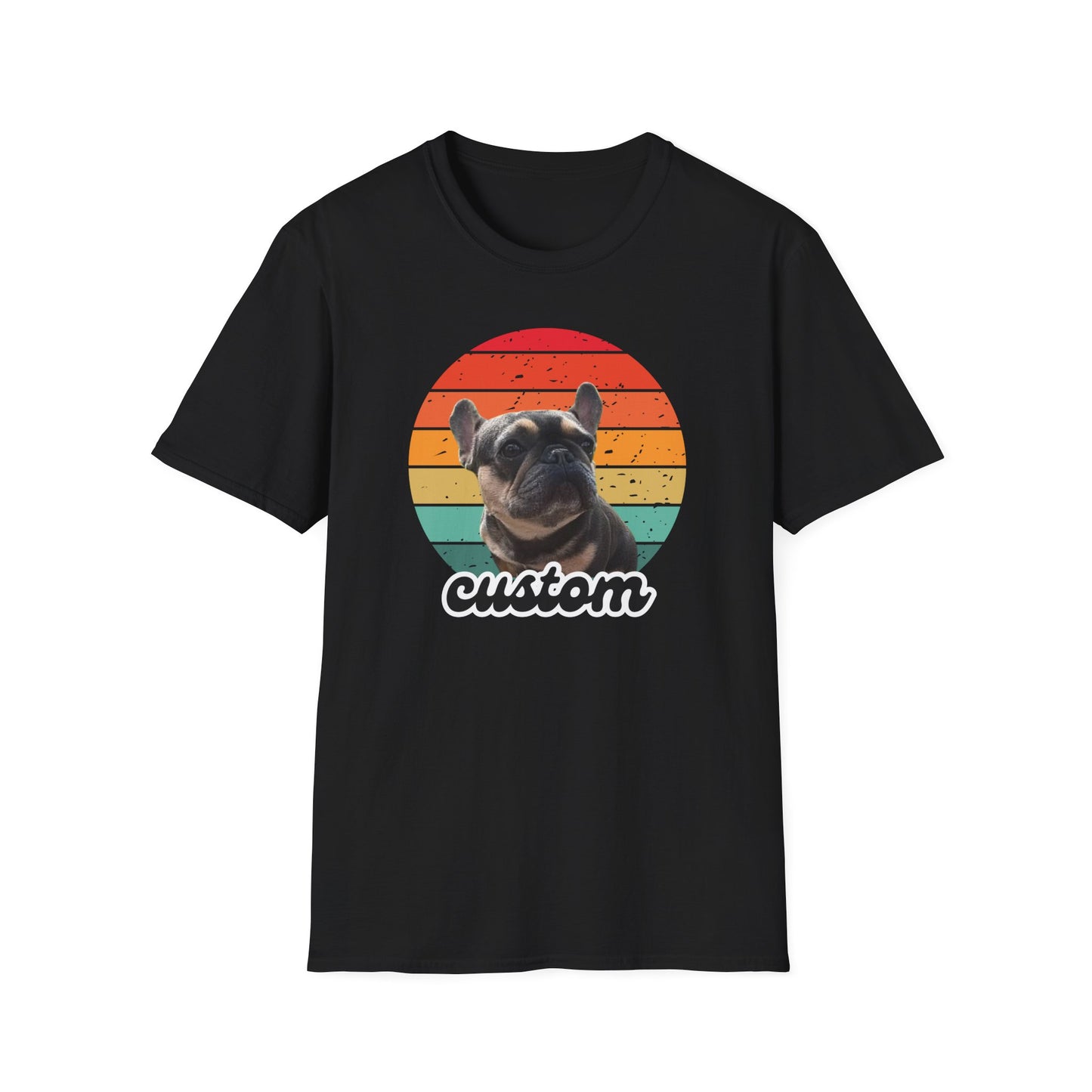 Retro sunset dog photo and name t-shirt