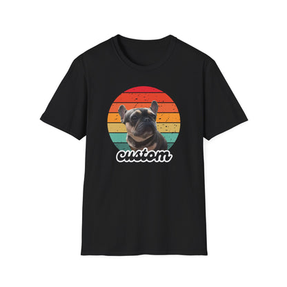 Retro sunset dog photo and name t-shirt