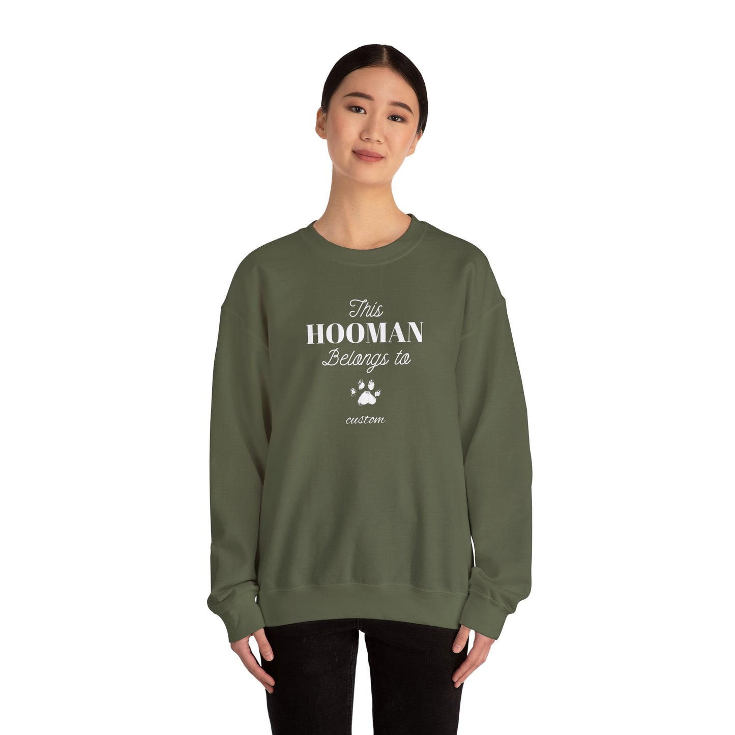 This HOOMAN belongs too sweater with your dogs name