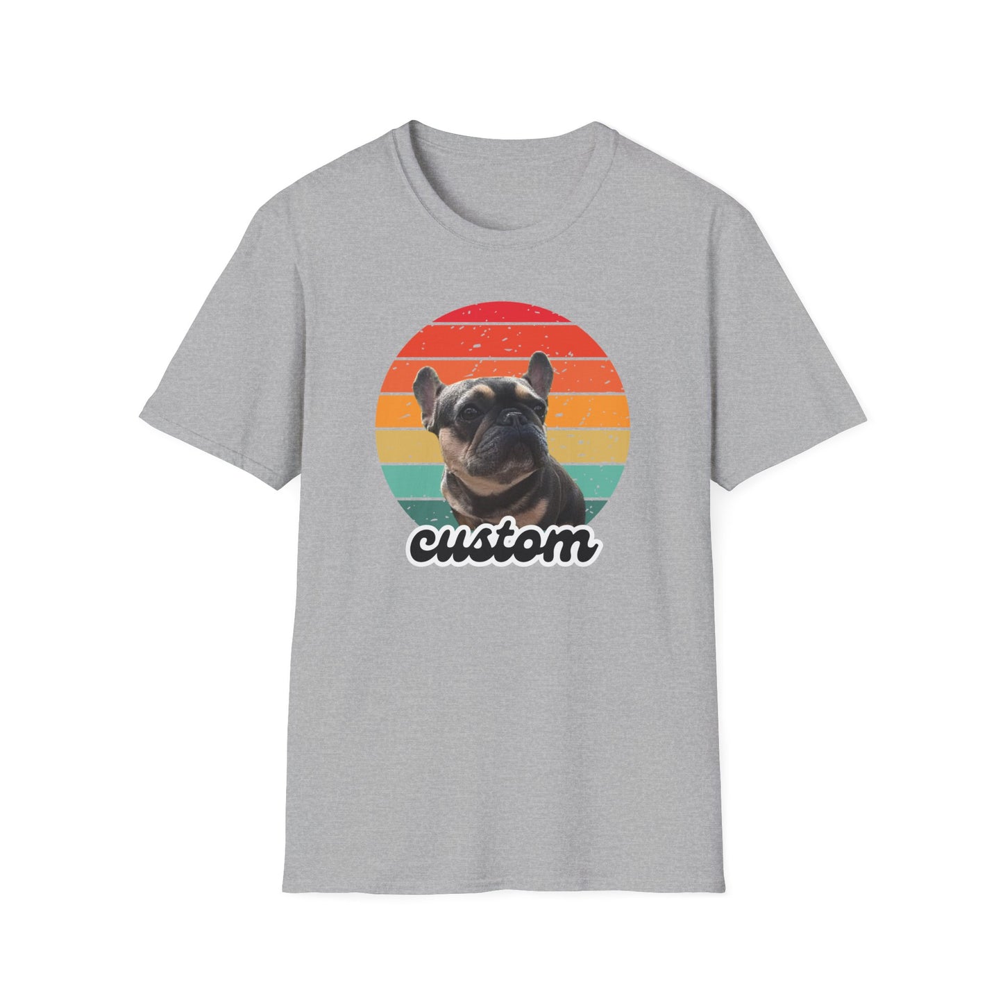 Retro sunset dog photo and name t-shirt