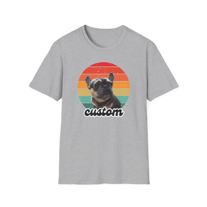 Retro sunset dog photo and name t-shirt