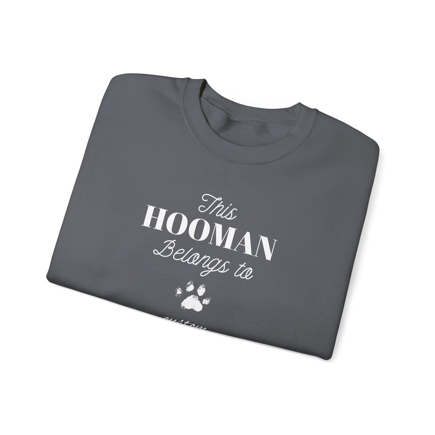 This HOOMAN belongs too sweater with your dogs name