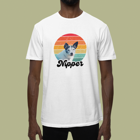 Custom dog name and photo retro sunset t-shirt